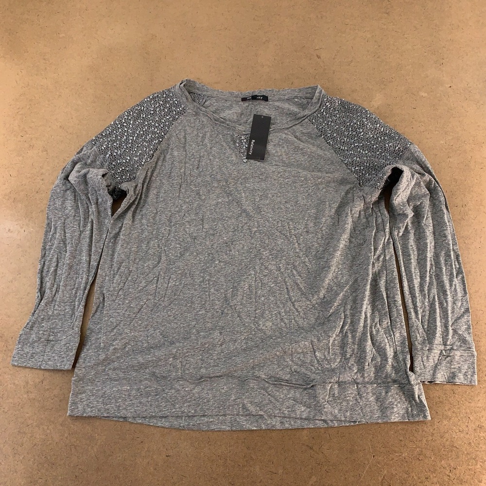 Relativity Women's Size XL Heather Gray Crochet Accented Long Sleeve Top NWT